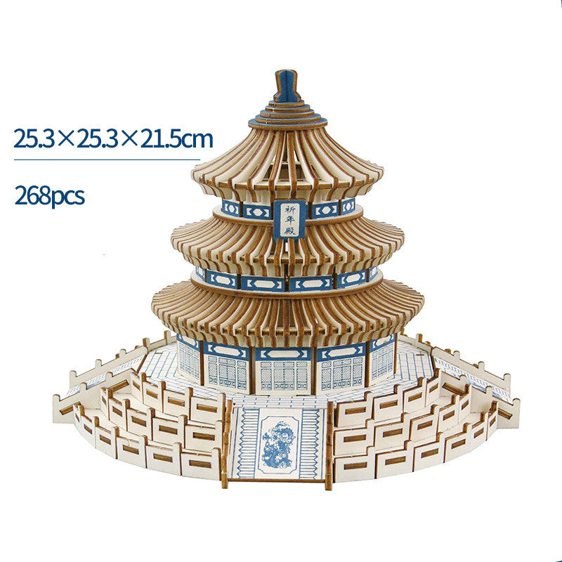 Wood Building Model Puzzles Toy 3d Three-dimensional Puzzle Board