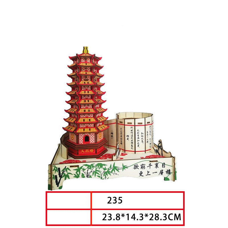 Wood Building Model Puzzles Toy 3d Three-dimensional Puzzle Board